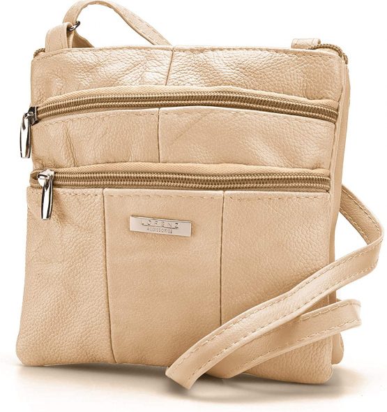 Lorenz Ladies Small Genuine Soft Leather Cross Body / Shoulder Bag (1) # 1941 - Beige