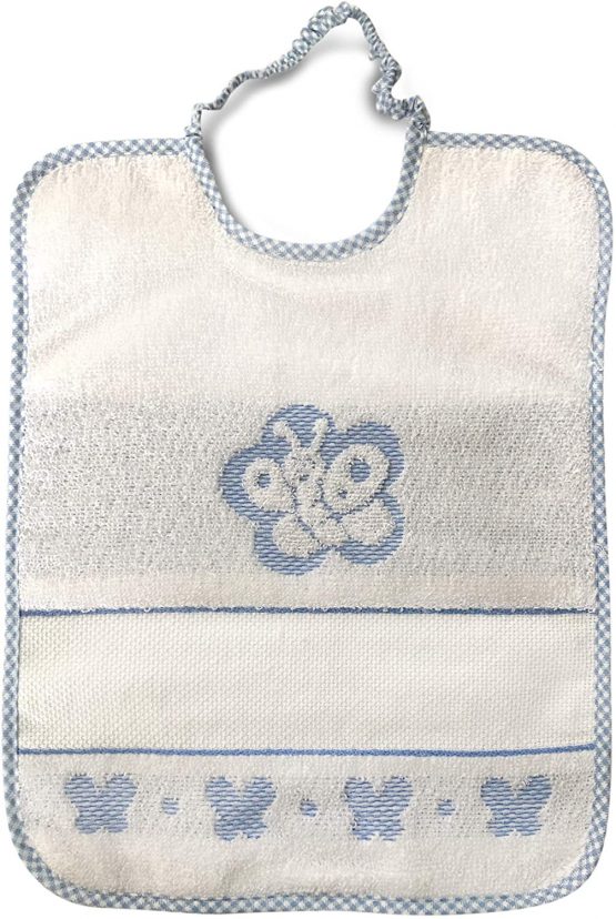 Baby Bib with Elastic Closure – 100% Cotton – Butterfly 31 x 23 cm, blue