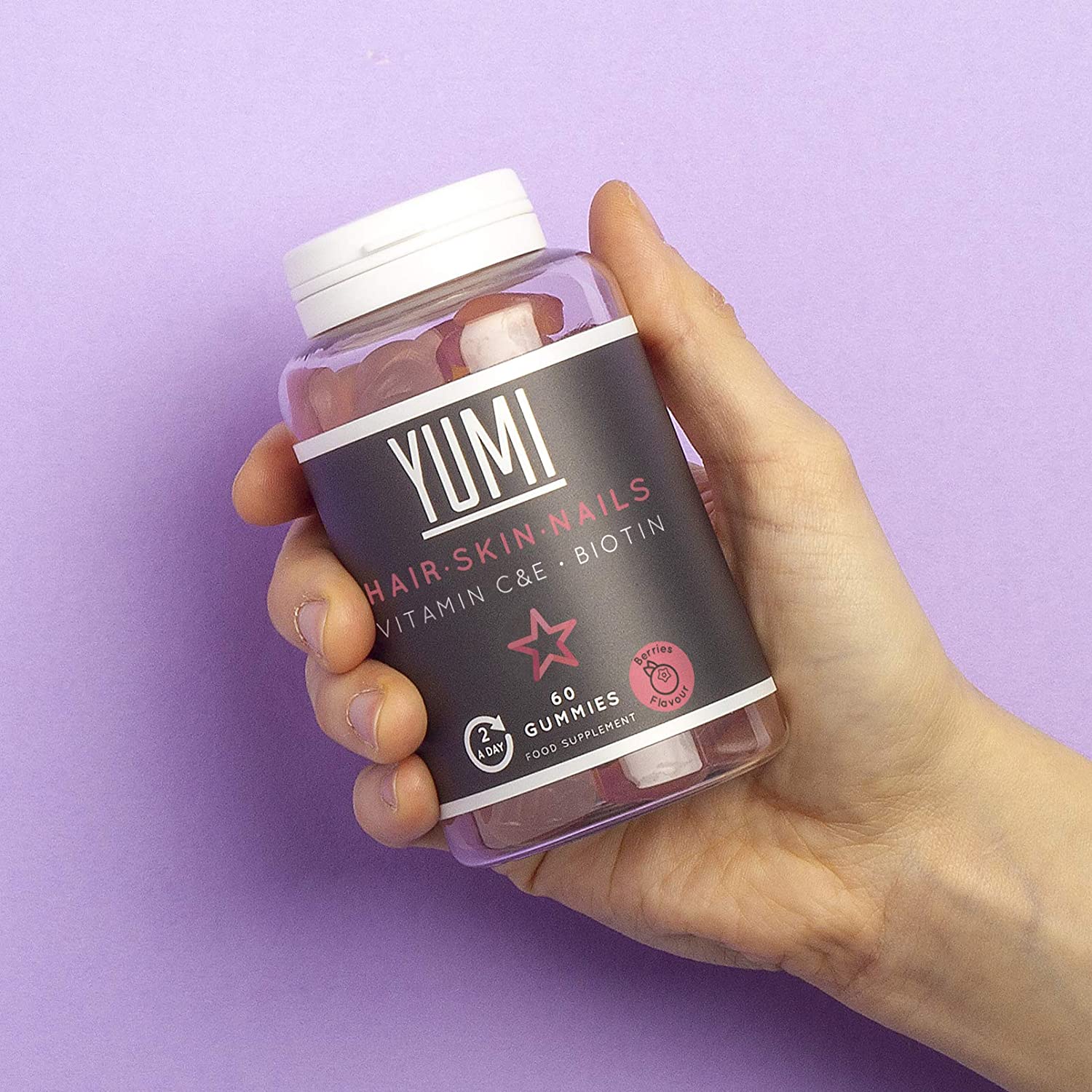 Yumi Biotin Gummies for Hair Skin & Nails - Mixed Berry Flavour, 5000µg, 60 Vegan & Gluten-Free Gummies, Clear - Image 4