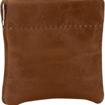 Genuine Leather Squeeze Coin Purse, Made in U.S.A. for Men/Woman Pouch Size 3.5" x 3.5" Change Holder (Distrassed Tan)