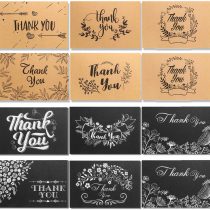 PartyKindom 150 Pack Thank You Cards with Envelopes and Stickers in 10 Different Styles, Brown Craft & Black Chalkboards Thank You Cards Multipack for Business, Wedding, Bridal Shower, Baby Shower