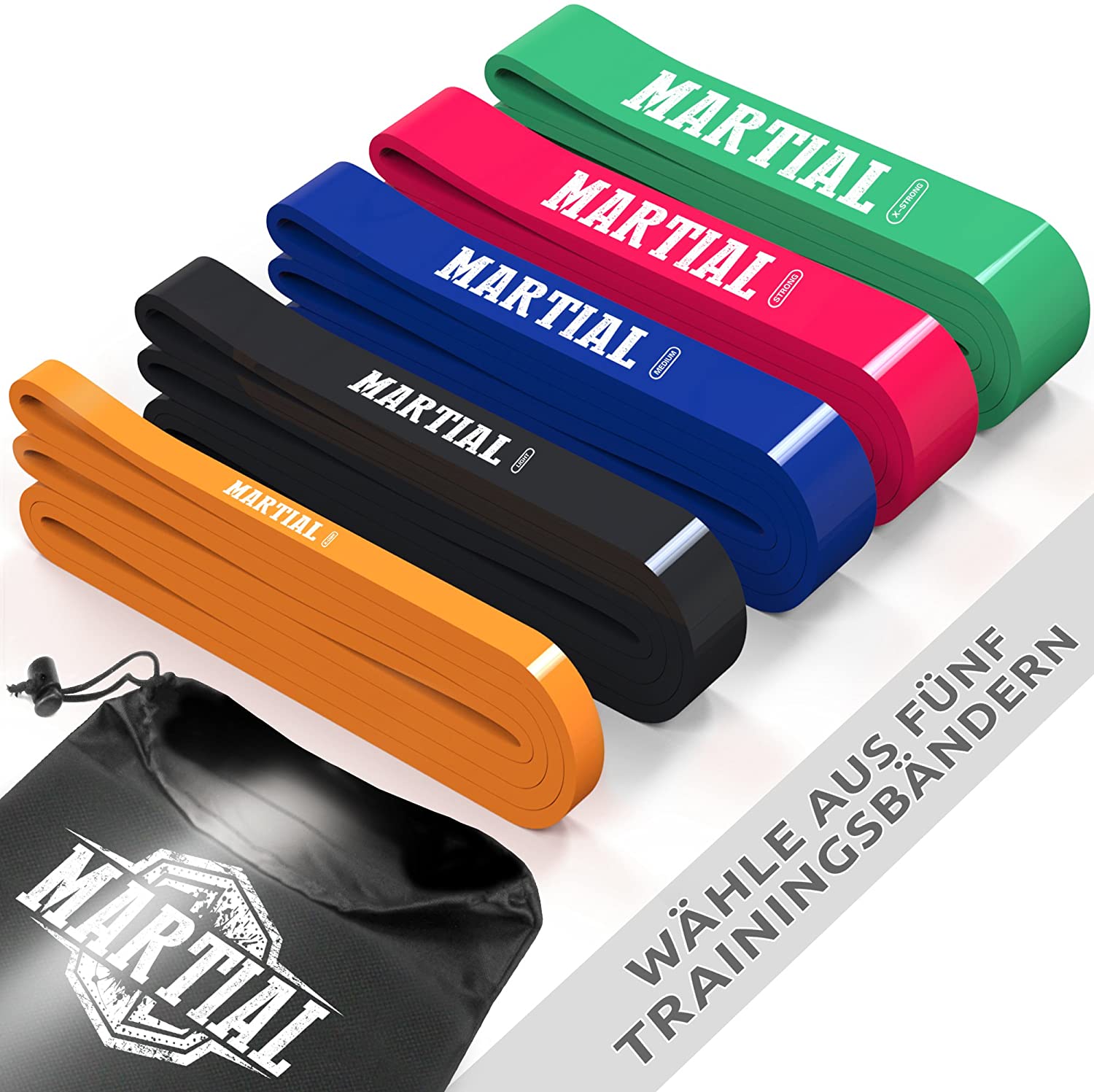 Martial resistance bands for optimal training.Tear-resistant and durable training bands with pouch.Resistance bands for all muscle groups + training guide.Fitness band loop