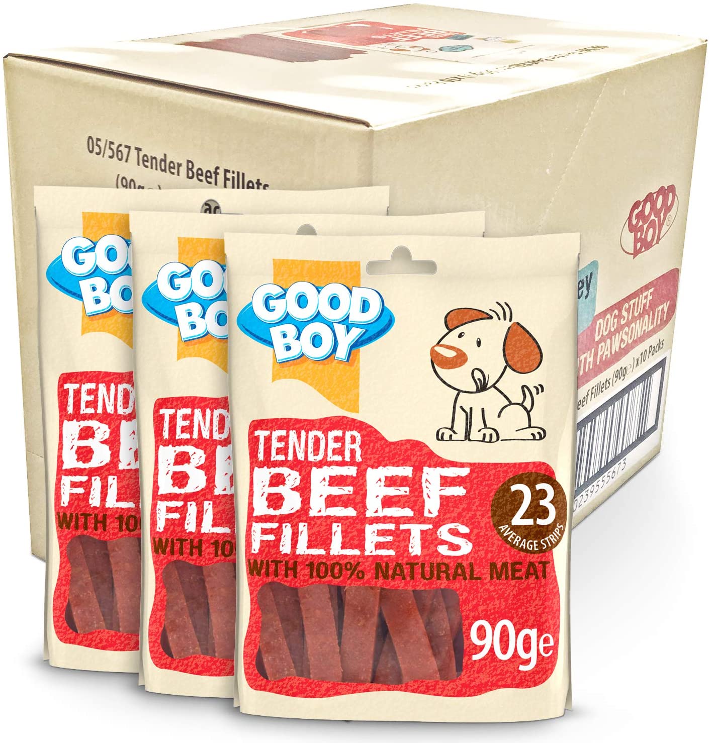 Good Boy - Tender Beef Fillets - Dog Treats - Made with 100% Natural Beef - 90 g ℮ - No Artificial Flavouring - Case of 10