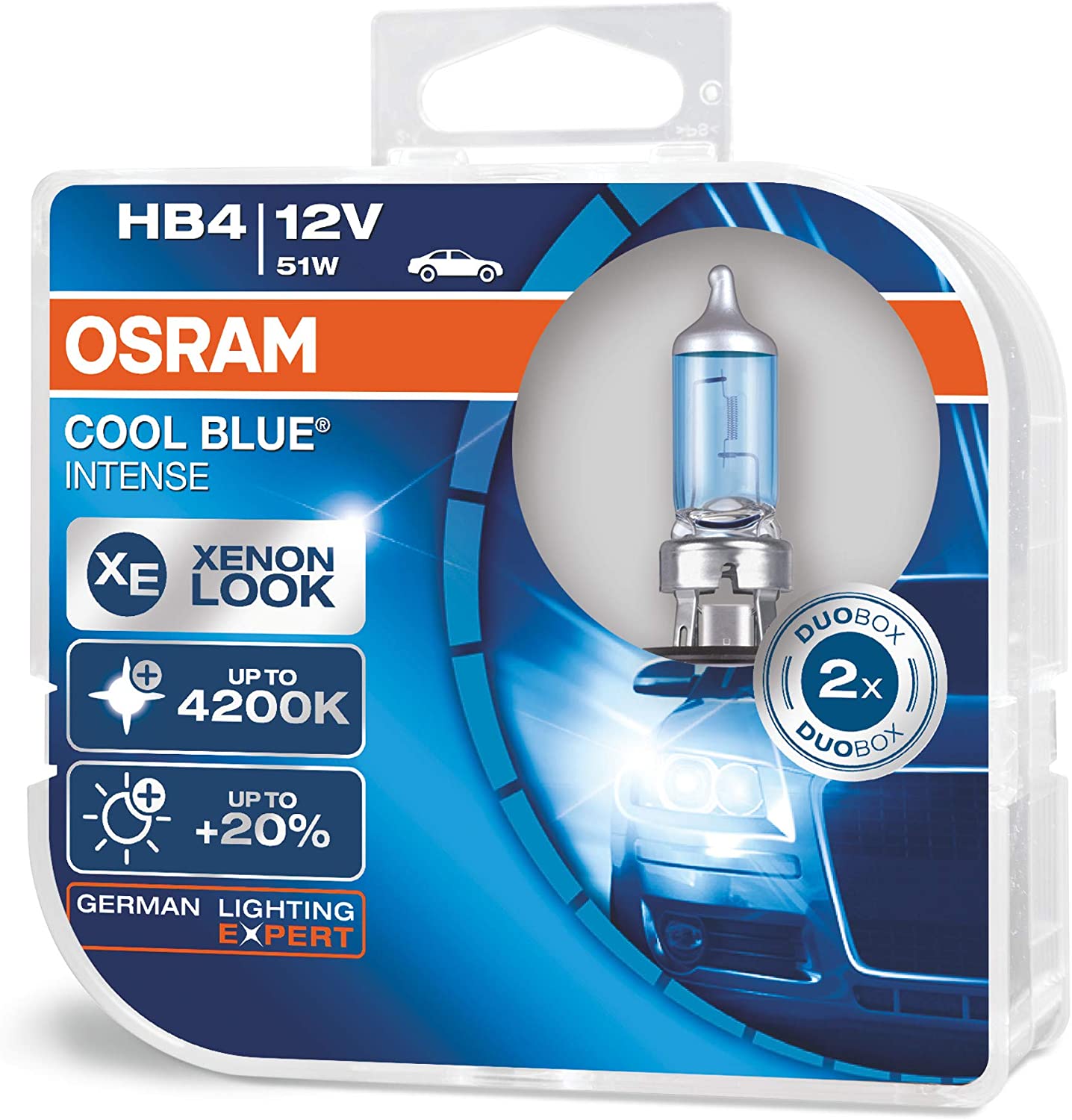 OSRAM 9006CBI-HCB HB4 Halogen Headlamp Bulb 4200K, Cool Blue Intense, Double Pack, White