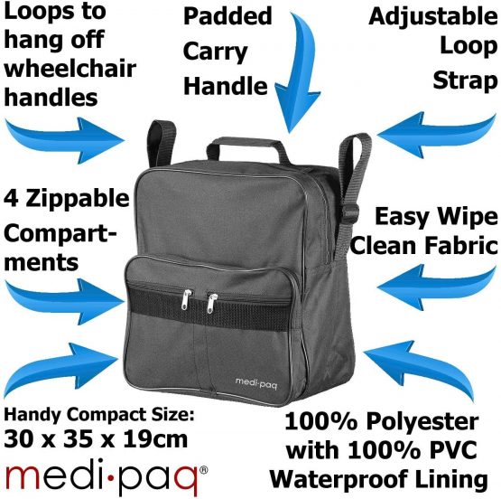 Medipaq Deluxe Wheelchair Bag - Attaches to The Handles to Provide Useful and Convenient Wheelchair Storage Bag – Wheelchair Backpack – Wheelchair Accessories – Wheelchair Shopping Bag (Grey) - Image 2