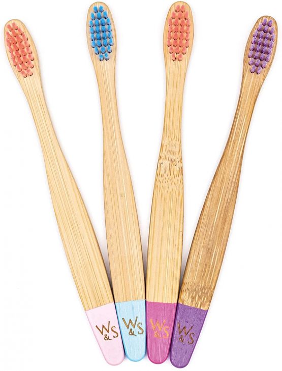 Organic Children's Bamboo Toothbrush | 4 Pack Candy Colour | Soft Fibre Bristles | 100% Biodegradable Handle | BPA Free | Vegan Eco Friendly Kids Toothbrushes by Wild & Stone - Image 2