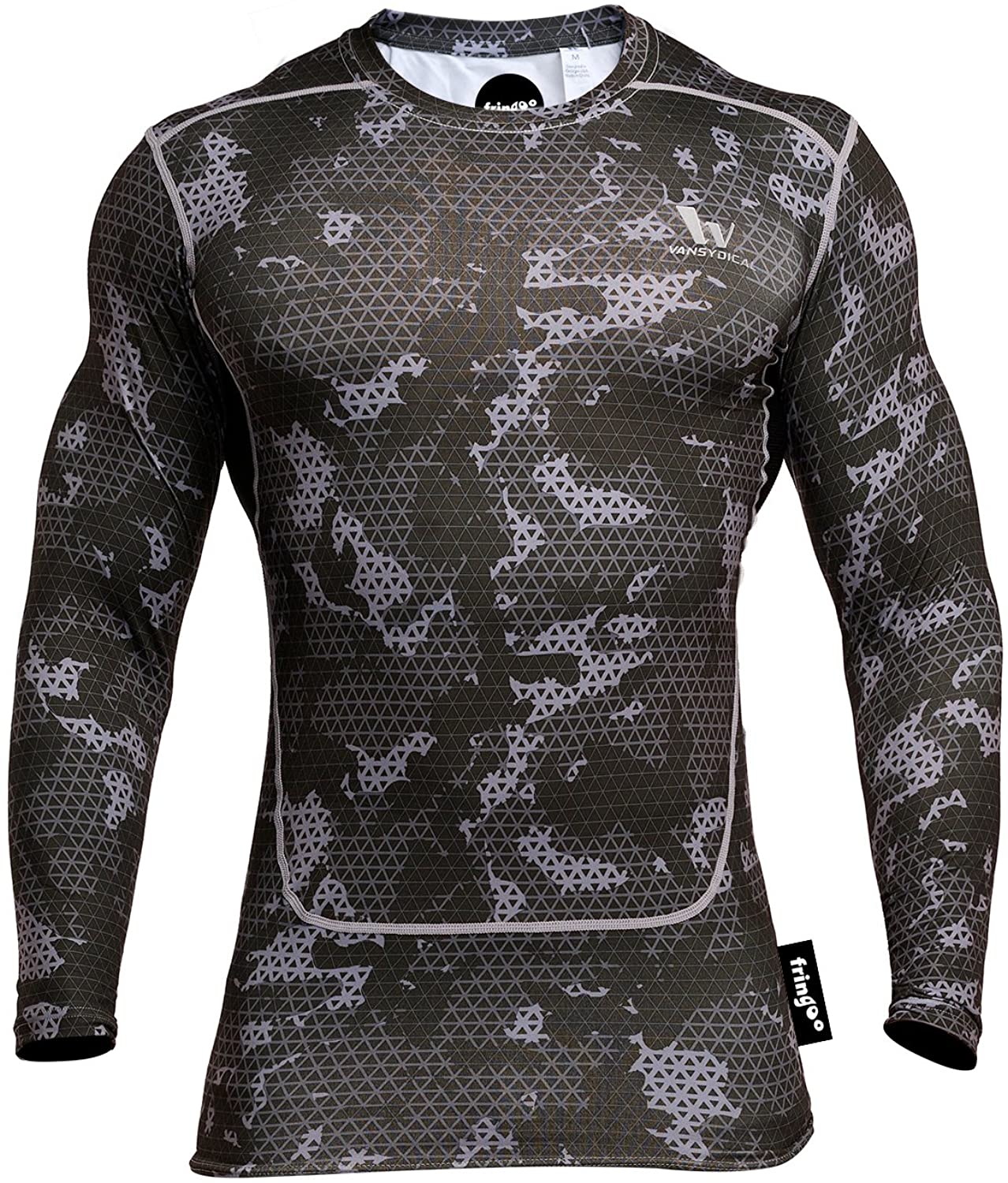 Fringoo Compression Base Layer Men’s Training Top Workout T-Shirt Long Sleeve Gym Shirt Thermal Underwear S M L XL