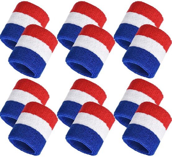 Bememo 12 Pack Striped Sweatbands Wrist Sports Wristband Cotton Wrist Band Sweat Band for Men and Women, Good for Tennis, Basketball, Running, Gym, Working Out