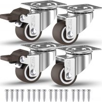 GBL Heavy Duty Castor Wheels with 2 Brakes + Screws - 25mm up to 40KG - Pack of 4 No Floor Marks Silent Caster for Furniture - Rubbered Trolley Wheels - Silver Castors