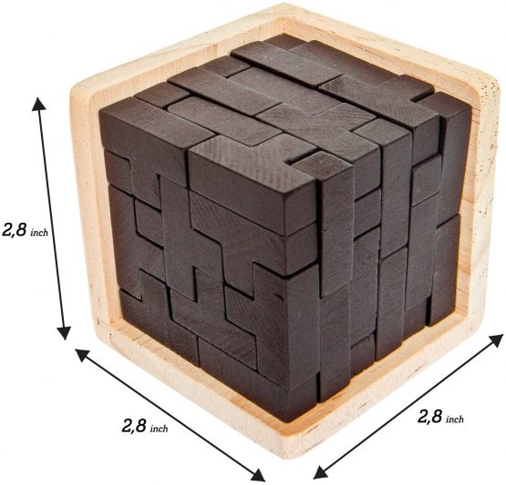 Original 3D Wooden Brain Teaser Puzzle. Genius Skills Builder T-Shape Pieces. 3D puzzles For Adults And Kids. Painted Finish Puzzle Box (Original) - Image 2
