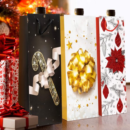 THE TWIDDLERS - 12 Christmas Wine Gift Bags, Assorted Festive Xmas Designs - Image 2