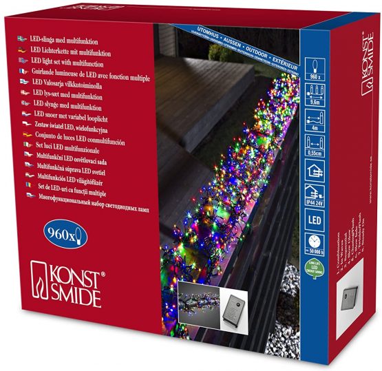 Konstsmide 3793-500 Micro LED cluster light / outdoor (IP44) or indoor use / 5.6m of LEDS and 4m lead / with 8 functions, control unit and eight memory function / 960 multi coloured diodes / black cable