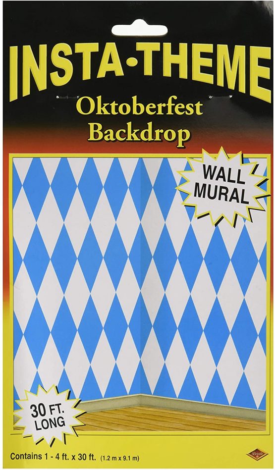 Beistle Oktoberfest Backdrop, Blue/White, Package of 1