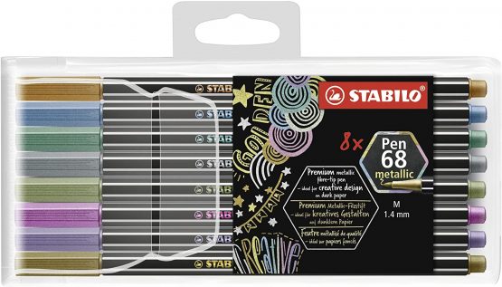 Metallic Premium Felt Tip Pen - STABILO Pen 68 Metallic Wallet of 8 Assorted Colours