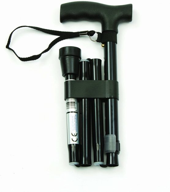 Drive Height Adjustable Black Lightweight Folding Walking Stick with Plastic Latex Free Handle