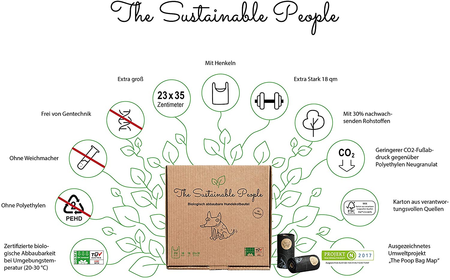 TSP Premium 100% Compostable Poop Bags with handles, Starch Based, Biodegradable - Image 2