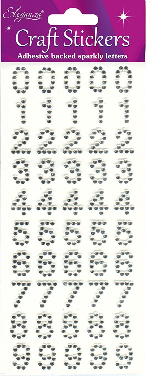 Oaktree Crafts Elegance - 50 stickers with Numbers, Silver Color