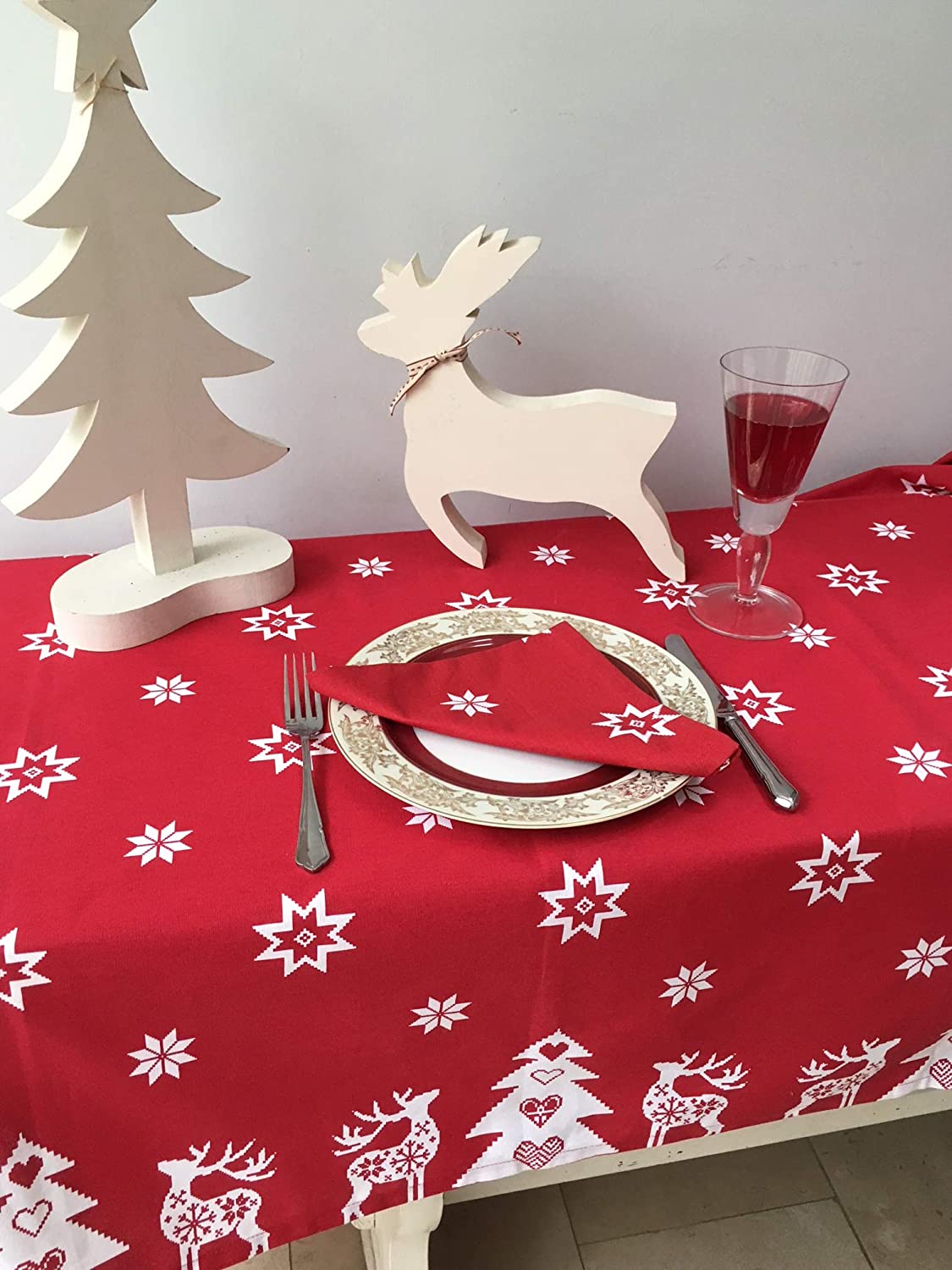 Ragged Rose Christmas Table Cloth, Festive Linen Tablecloth with Nordic Style Prints for Living Room & Kitchen - Image 3