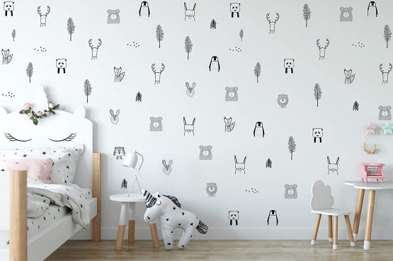 Animal Wall Stickers for Kids Bedrooms, Nursery, Baby Room, Play Room, Kids Room – Stylish Safari, Woodland Animal, Jungle, Tree Wall Stickers for Baby Nursery. Black and White Bedroom Stickers - Image 4