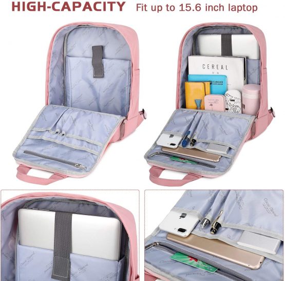 Myhozee Backpack Womens Rucksack, Water-Resistant Travel Backpack Women Ladies College School Travel Bag Handbag fit 15.6 Inch Laptop Computer, Grey - Image 4