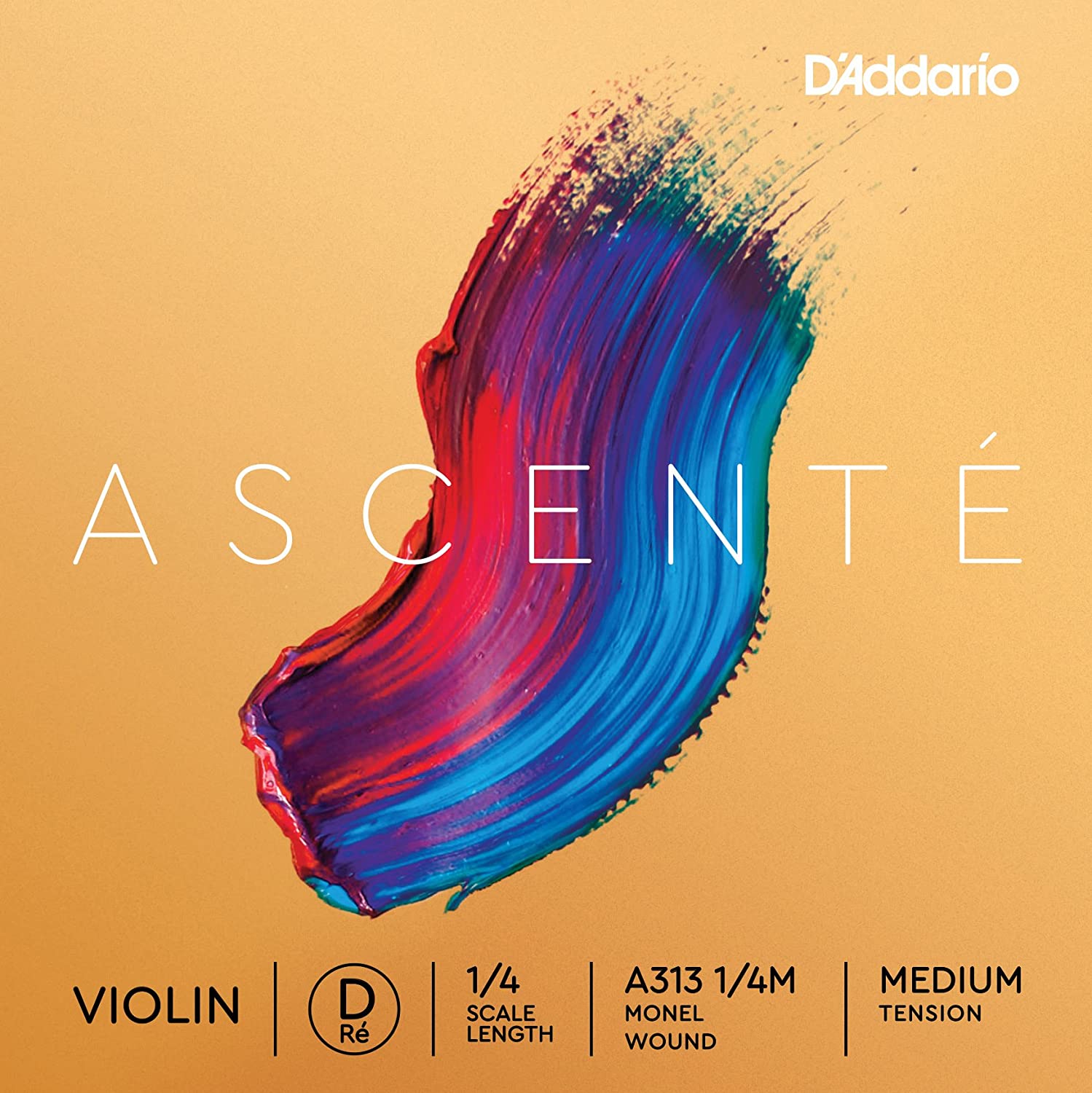 D'Addario Ascente Violin Strings - Violin Strings with Ball Ends, Synthetic Core - A313 1/4M - D String - 1/4 Scale - Medium Tension