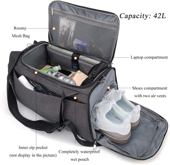 BonClare Sports Duffle Bag with Shoes Compartment and Wet Pocket, 42L Waterproof Gym Bag for Men and Women, Durable Travel Duffel Bag with Shoulder Strap and Combination Lock - Image 2