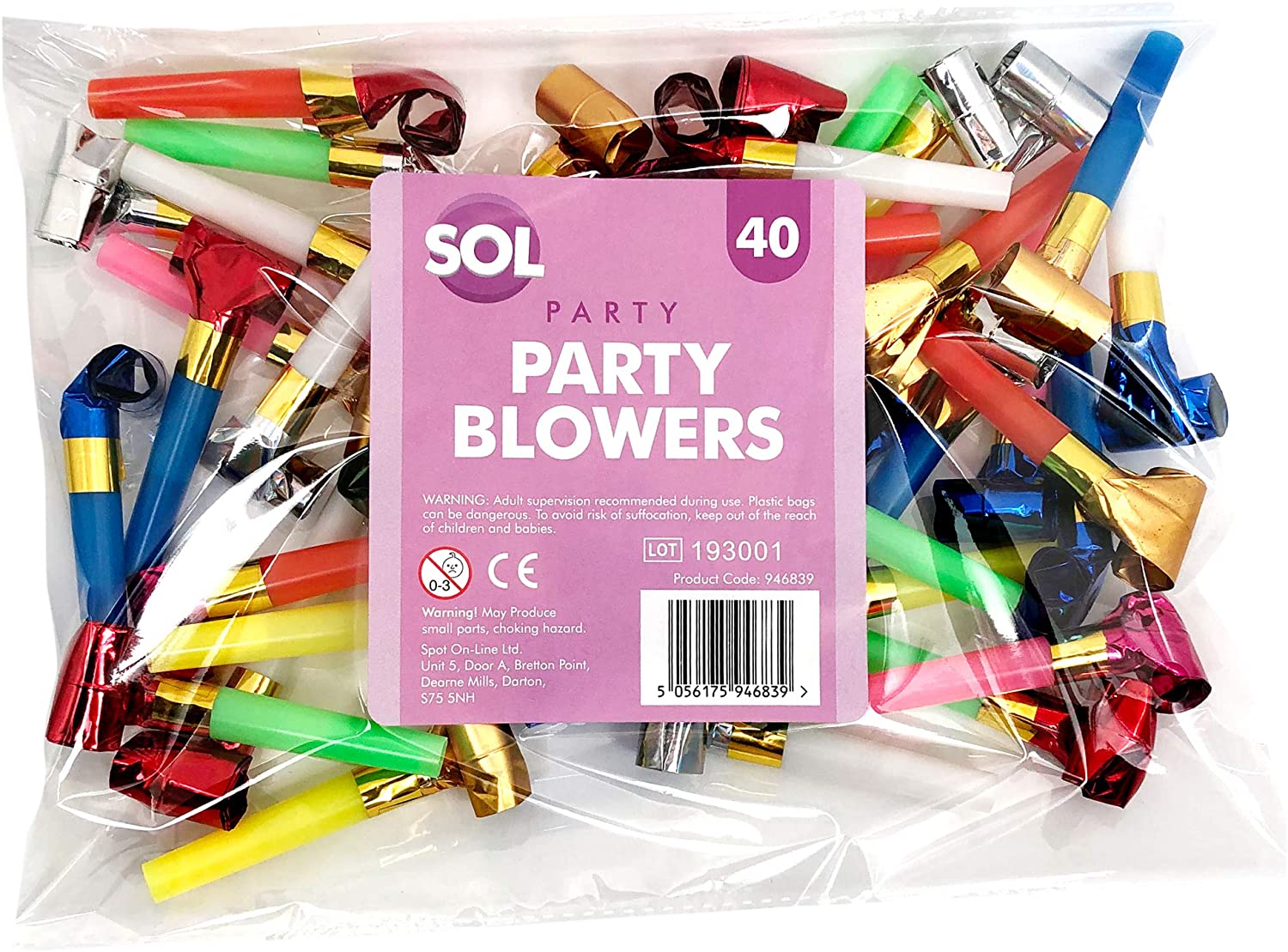 SOL 40pk Party Blowers for Party Bags Fillers for Kids Assorted Colours Party Blowers