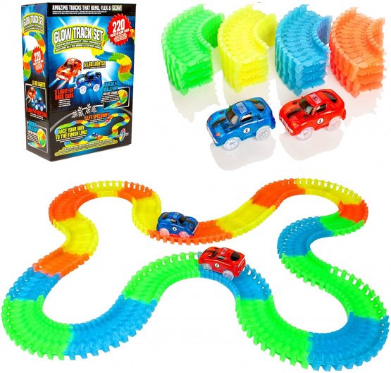 Create-A-Track 220 Piece Flexible Race Track with 2 Light Up Cars Playset - Racing Cars Construction Toy For Boys or Girls Age 3-6