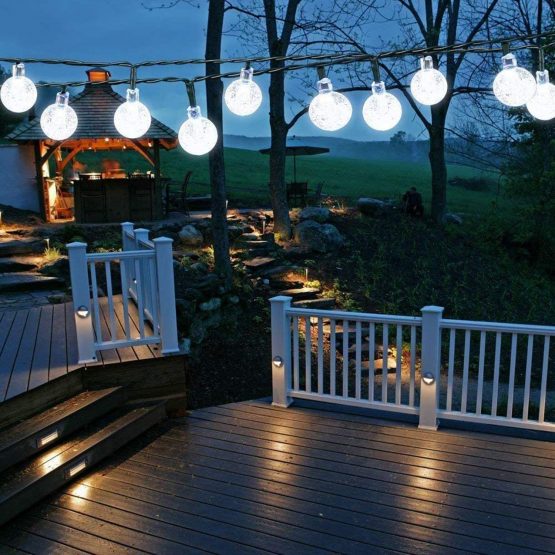 Solar Garden Lights Outdoor, 50 LED 7M/24Ft Solar String Lights Waterproof 8 Modes Indoor/Outdoor Fairy Lights Globe for Garden, Patio, Yard, Home, Party, Wedding, Festival Decoration (Clear White)