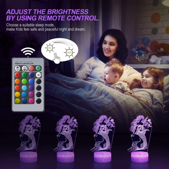 Mermaid Night Light for Kids, 16 Colours Changing 3D Optical Illusion Lamp with Remote, Mermaid Toy for Girls, Christmas Birthday Gifts for Girls and Women - Image 4