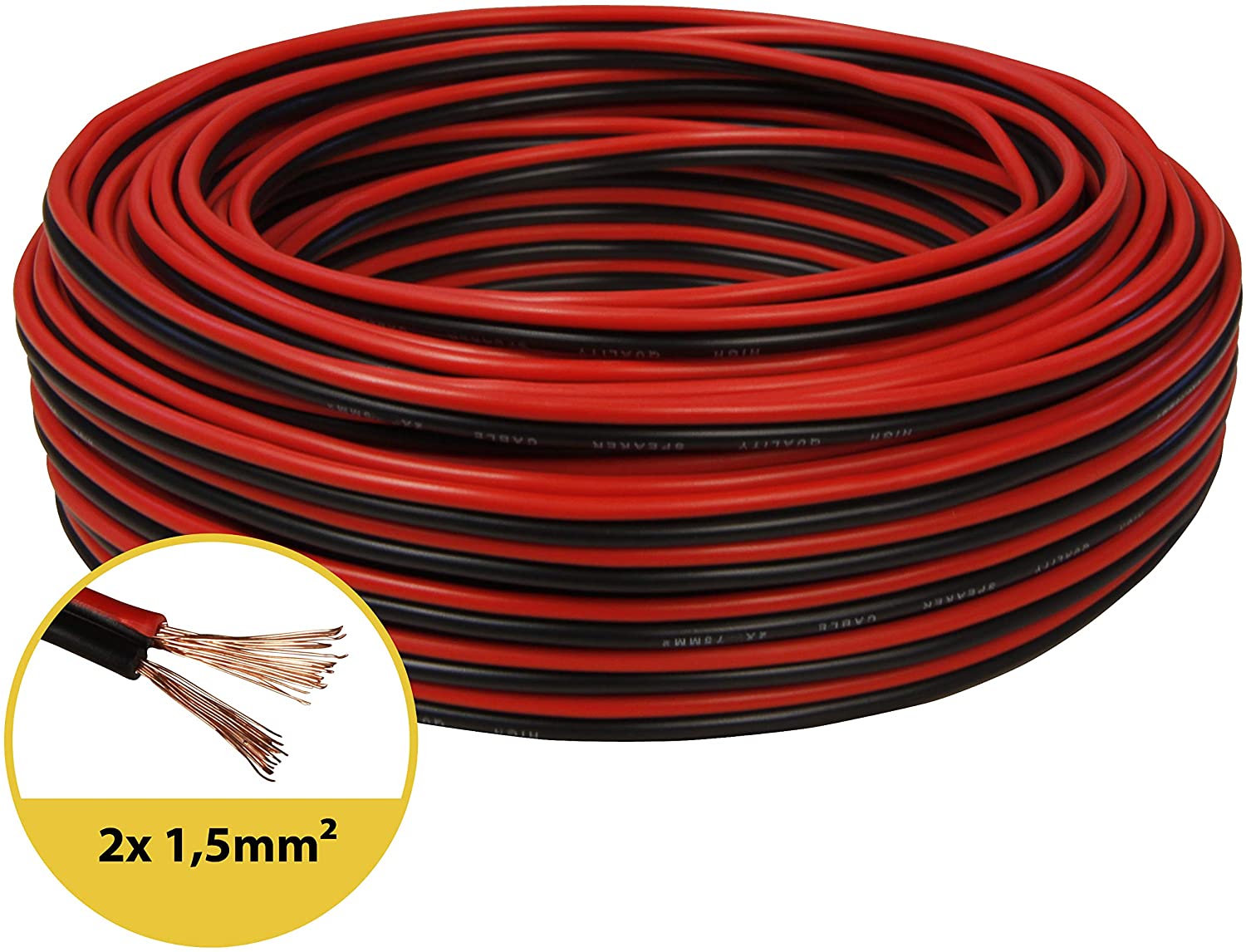 toolcity Speaker Cable (Twin Wire) 2 x 1.50 mm² 50 m Red/Black, 50m - 1,5mm²