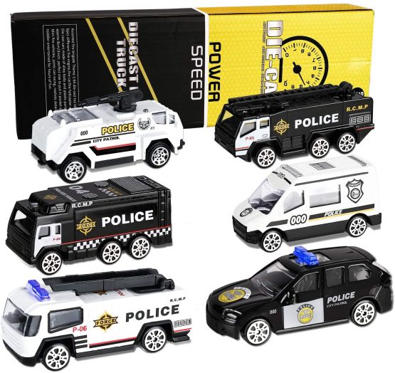 XDDIAS Alloy Police Cars Toys Set, 6Pcs Mini Die Cast Police Car Models