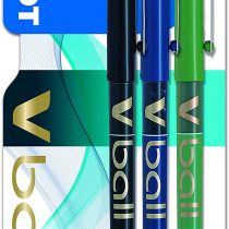 Pilot V Ball 07 Liquid Ink Rollerball Pens 0.7mm Tip Black/Blue/Green Ink Blistercard 3 Pens, 3131910540878UK