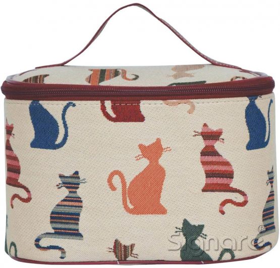 Signare Tapestry Women Toiletry Make-Up Bag Cheeky Cat (TOIL-CHEKY)(Size: Small)