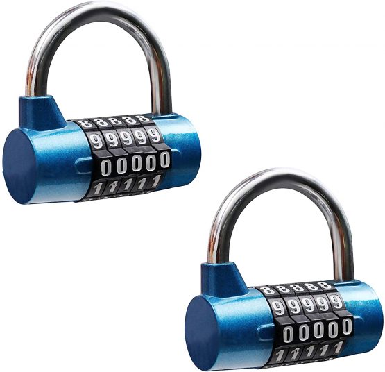 Belle Vous Blue 5 Digit Combination Padlock (2 Pack) - L6.5 x W2.5cm (2.56 x 0.98 inches) - Resettable Heavy Duty Waterproof Indoor/Outdoor Lock for Gym, Work & School Lockers, Gates, Fence & Shed
