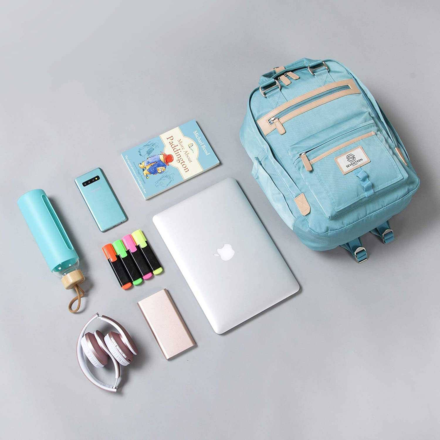 SEVENTEEN LONDON - Modern Urban Unisex Turquoise 'Wimbledon' Backpack in a Classic Slim Simple Design - Fits Laptop up to 13” - Image 2
