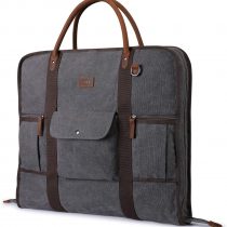 S-ZONE Canvas Genuine Leather Trim Men Suit Cover Business Trips & Storage(Grey) (Black)