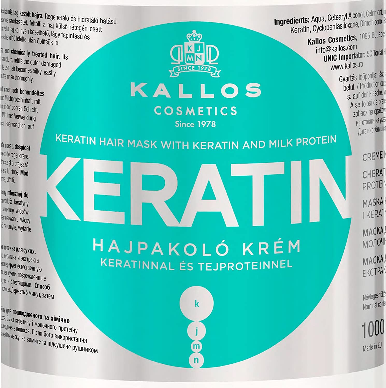 Kallos KJMN Keratin Regenerating Hair Mask with keratin and milk protein for dry damaged and chemically treated hair 1000 ml - Image 2