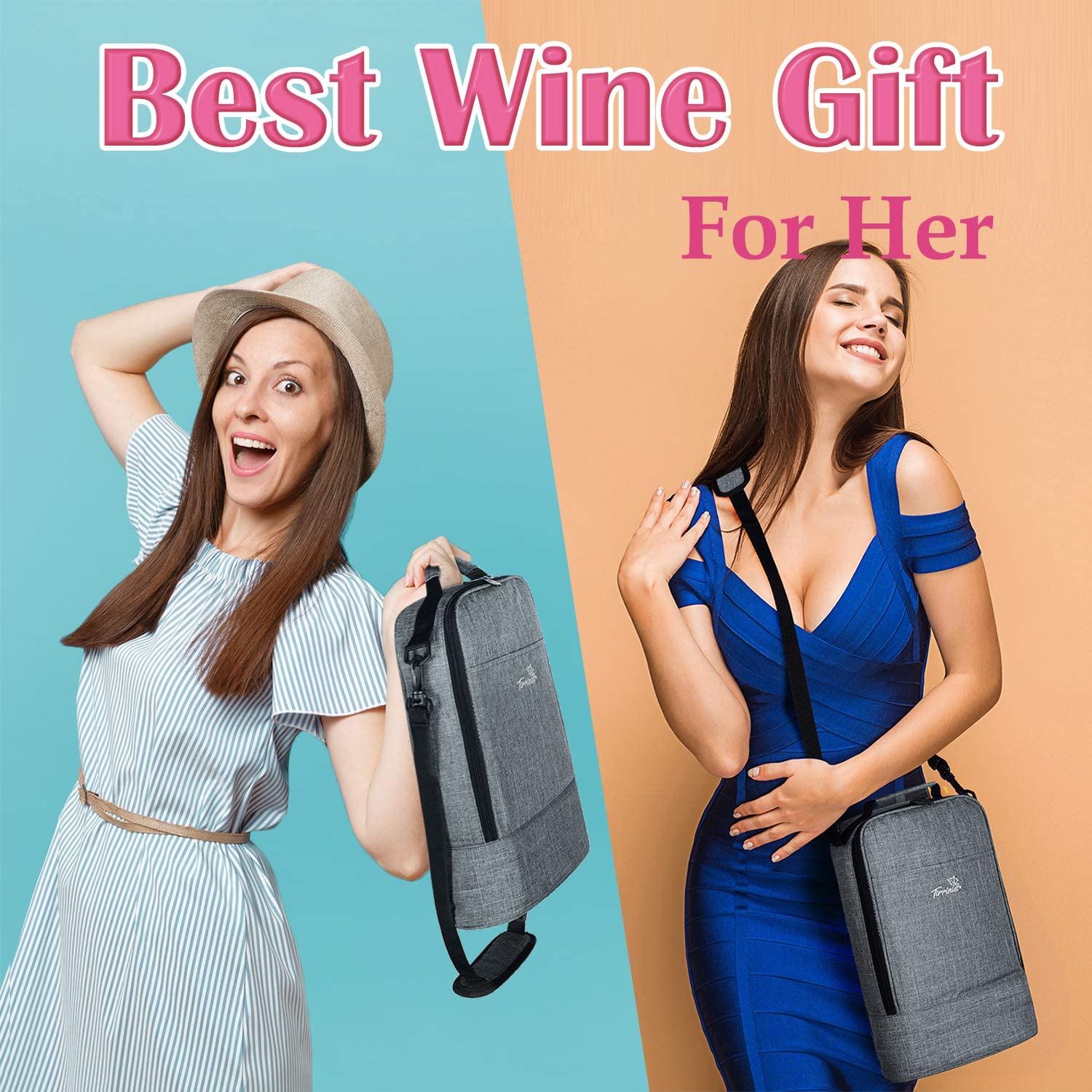 Kato Tirrinia Insulated 2 Bottle Wine Cooler Bag - Wine Cooler Tote Carrier for Picnic Beach, Wine Lover Gift, Grey - Image 3