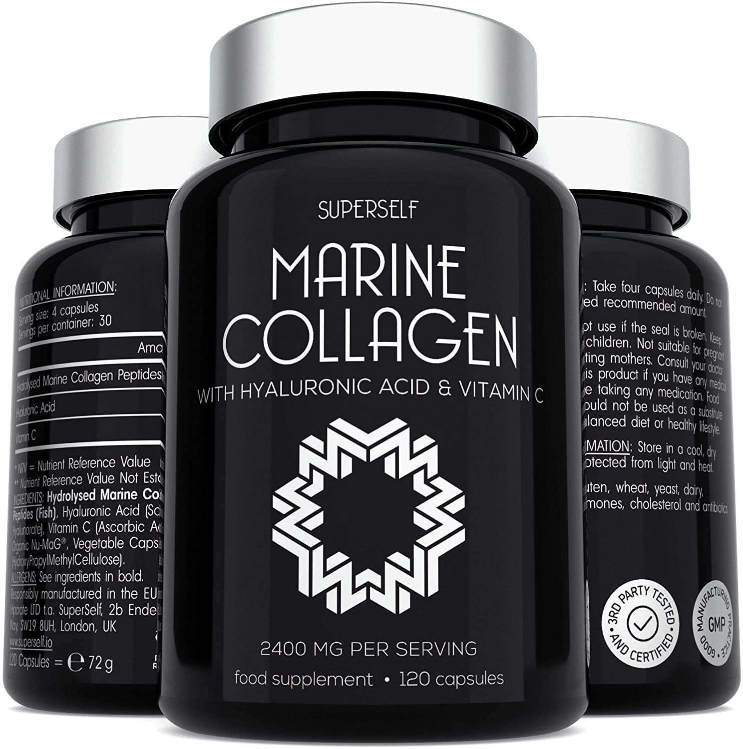 Marine Collagen Capsules 2200mg, with Hyaluronic Acid & Vitamin C, High Strength Complex for Skin Hair Support