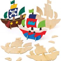 Baker Ross AW621 Wooden Stand-up Pirate Ships (Pack of 6)