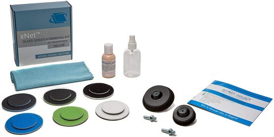 Glass Polish 28004 DIY Glass Scratch Removal kit/xNet™ System/Removes: Scratches, Hard Limescale and Water Deposits, Graffiti and Acid Etching, Surface Marks/Suitable for Any Type of Glass | Deluxe