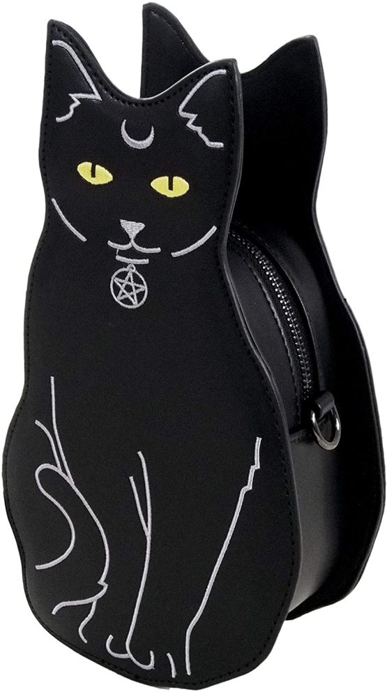GOTHIC BLACK PAGAN CAT SHOULDER BAG GOTHX Ladies Long Strap Vegan Leather Black Handbag | Pagan Punk Rock Goth Bag - Image 2