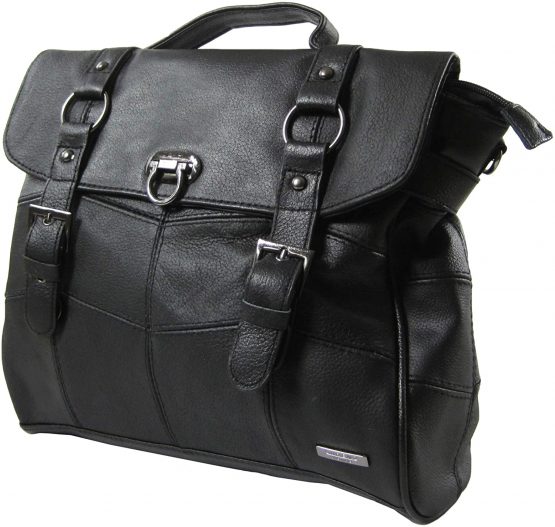 Genuine Leather Womens Satchel Design Handbag (Beige/Black/Brown)