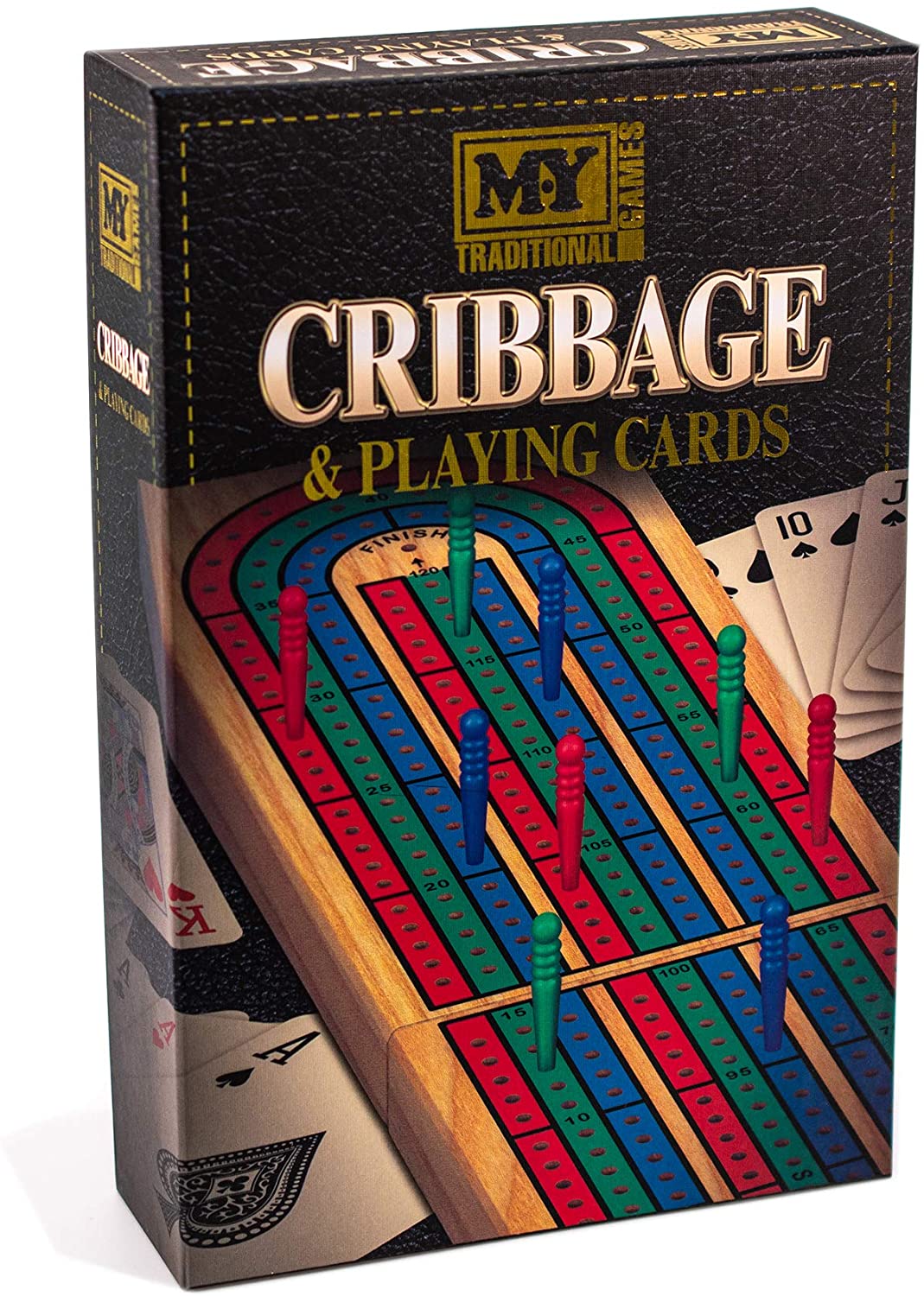 M.Y Deluxe Solid Wood Cribbage Board & Playing Cards Traditional Card Game, Multicoloured, 8.5 x 37.4 cm - Image 4