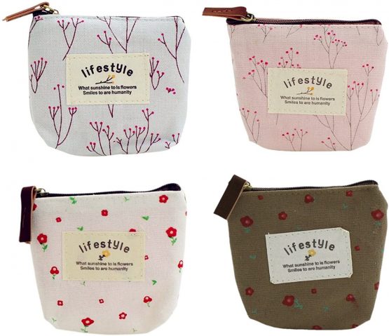 Cute Small Handbag Coin Zip Purse Mini Wallet Pack of 4,Canvas Pouch for Coin,Credit Card, ID Card, Keys, Headset, Lipstick