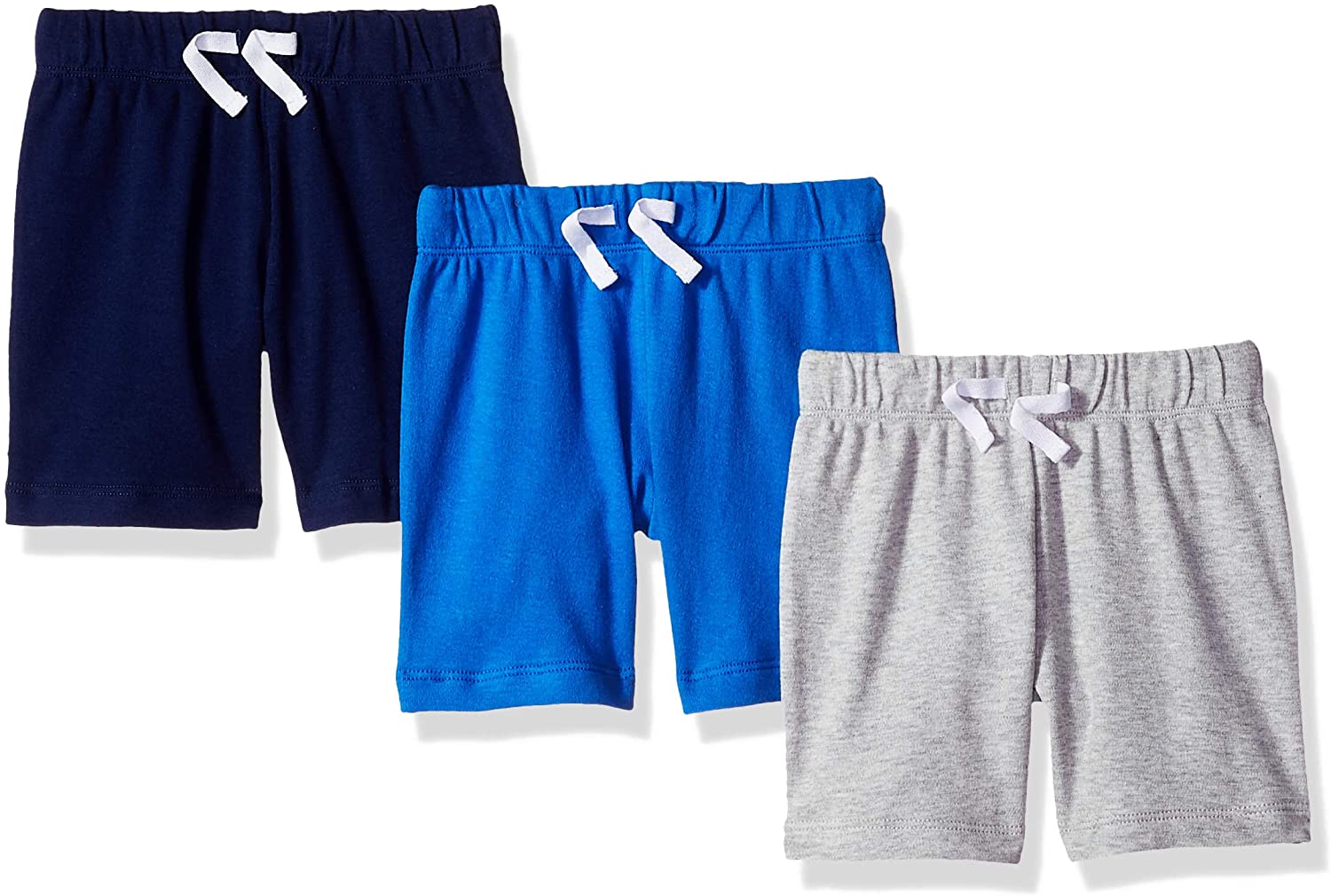 Amazon Essentials Unisex Babies' Cotton Pull-On Shorts - Discontinued Colours, Pack of 3, Blue/Grey Heather/Navy, Premature