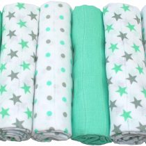 MuslinZ 6pk Baby Muslin Squares Burp Cloths 100% Pure Soft Cotton 70x70cm Mint Star