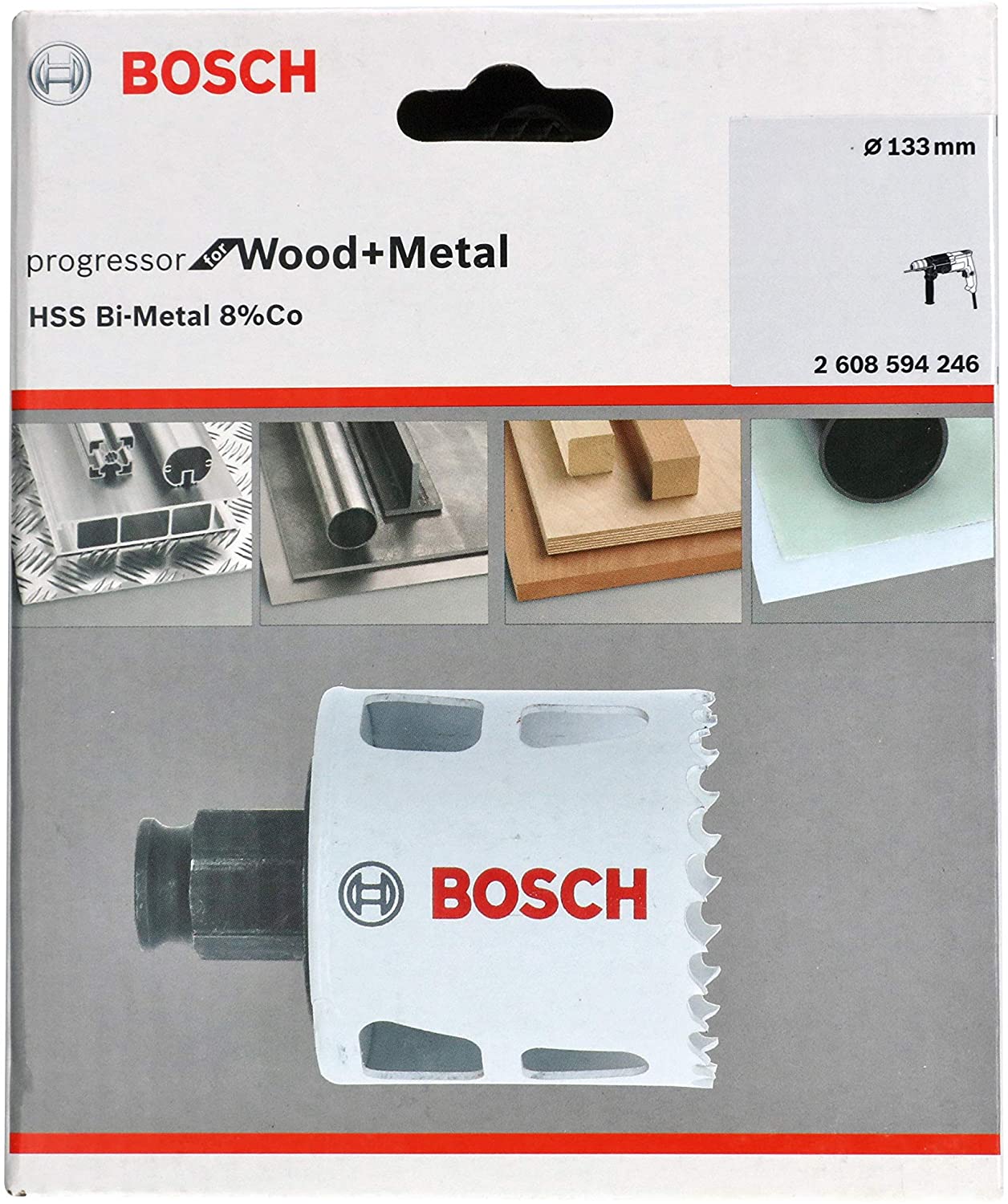 BOSCH Bi-Metal Hole Saw (for Wood and Metals 8% Cobalt Alloy, Progressive Tooth Design, diameter 133 mm, Accessory Drills)