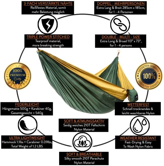 PURE HANG Premium XXL Hammock Double Camping Outdoor - Lightweight Nylon Portable 2 - 4 person - Strongest Parachute Hammock Backpacking Garden Hiking Travel Beach Yard - Image 4